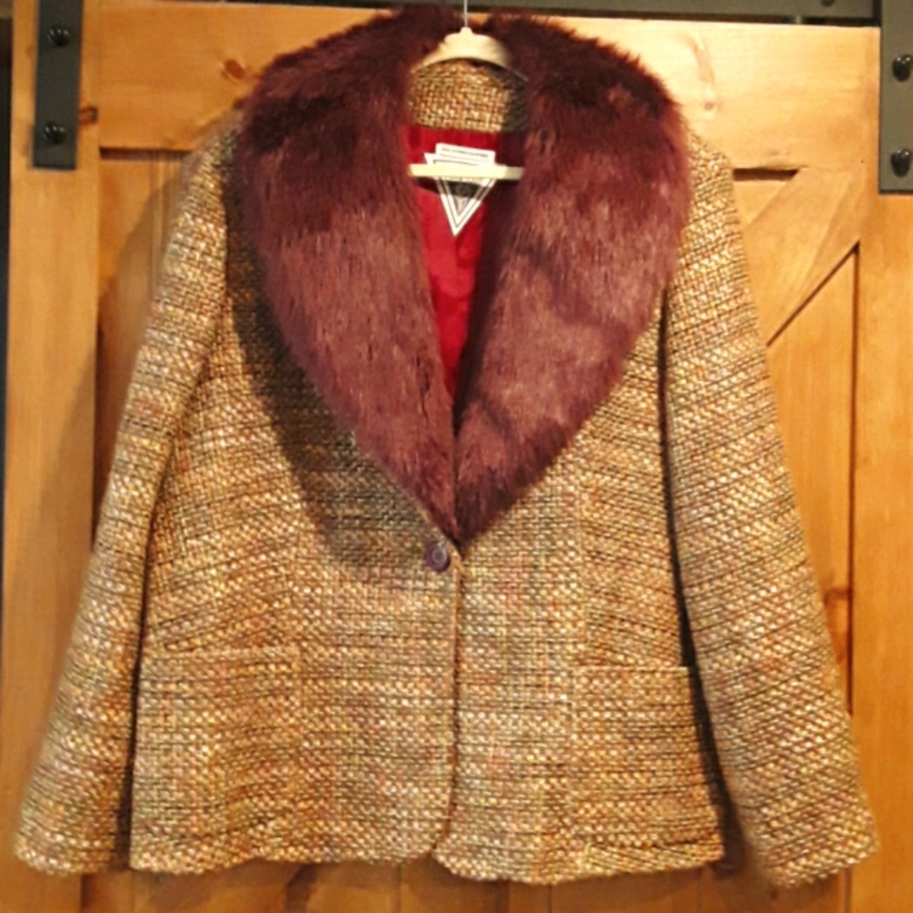 Marvin Richards Twill Blazer With Faux Fur Collar